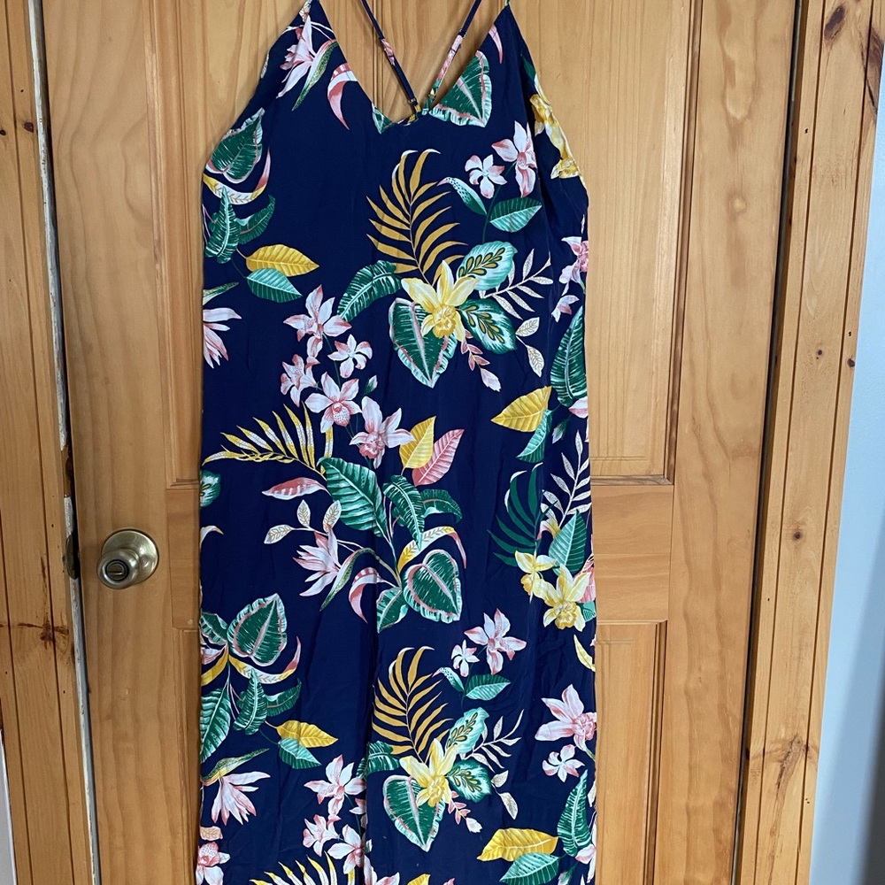 Old Navy Maxi Dress Womens XL Navy Floral Tropical Sleeveless Strappy Rayon